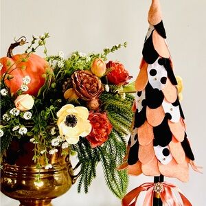 Festive Orange and Black Polka Dot Cone Tree